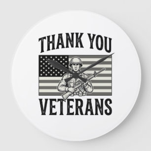 Danke Veteranen Vintage-Flagge Soldat Shirt Desi Große Wanduhr