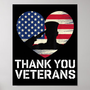 Danke Veterans Day Amerikanische Flagge Herz Patri Poster