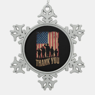 Danke Veterans Day Amerikanische Flagge Vintage Schneeflocken Zinn-Ornament