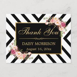Danke Vintage Blumen Gold Schwarz Weiß Streifen Postkarte