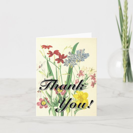 "Danke!" + Vintage-Look Farbige Blumen Karte (Vorderseite)