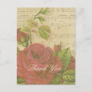 Danke Vintage rote Rosen Florale Notenblätter Postkarte