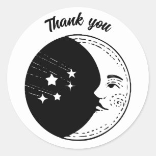 Danke Vintage Sonne Mond Stern Schwarzlinienzeichn Runder Aufkleber