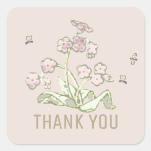 DANKE Vintage Wildblume Kleine Bienen Minimalistis Quadratischer Aufkleber