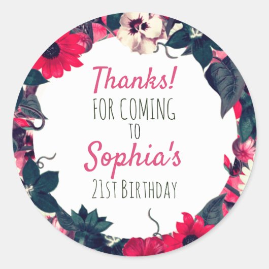 Danke von Floral Runder Aufkleber (Vorderseite)