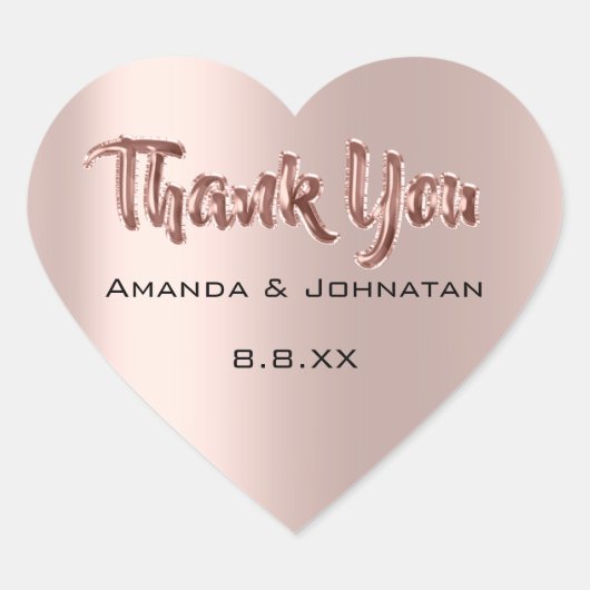 Danke von Name Balloons Rose Wedding Bridal Herz-Aufkleber (Vorderseite)