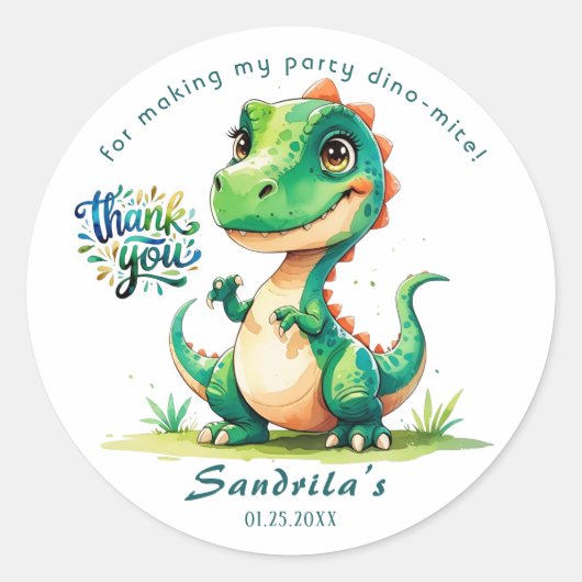 Danke Wasserfarben-Dinosaurier Runder Aufkleber (Vorderseite)