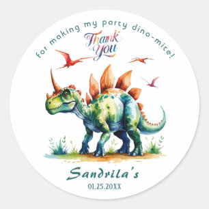 Danke Wasserfarben-Dinosaurier  Runder Aufkleber