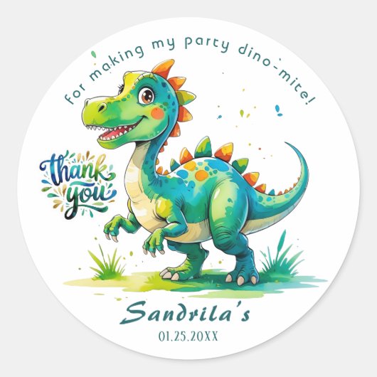 Danke Wasserfarben-Dinosaurier Runder Aufkleber (Vorderseite)