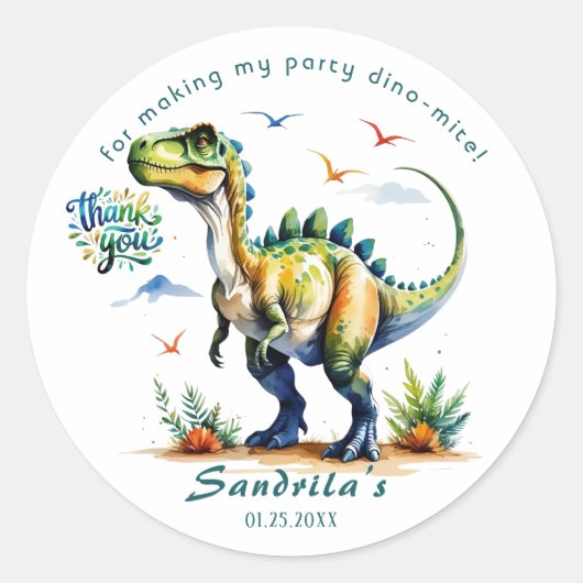 Danke Wasserfarben-Dinosaurier Runder Aufkleber (Vorderseite)