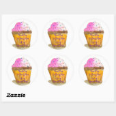 Danke, Wasserfarben Pink Cupcake, Sprinklen Runder Aufkleber (Blatt)