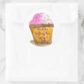 Danke, Wasserfarben Pink Cupcake, Sprinklen Runder Aufkleber (Tasche)