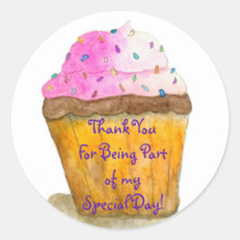 Danke, Wasserfarben Pink Cupcake, Sprinklen Runder Aufkleber