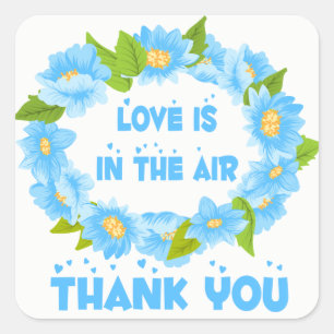 Danke Watercolor Blau Türkis Blumen Liebe Quadratischer Aufkleber