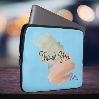 Danke Watercolor Pfirsich und Grün Benutzerdefinie Laptopschutzhülle