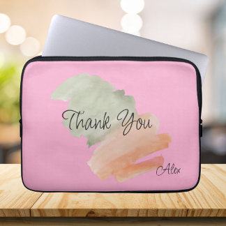 Danke Watercolor Pfirsich und Grün Benutzerdefinie Laptopschutzhülle