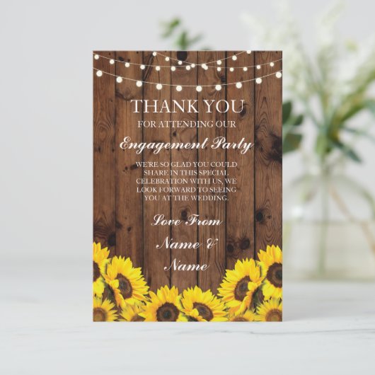 Danke Wedding rustikale hölzerne Sonnenblume-Karte (Stehend Vorderseite)