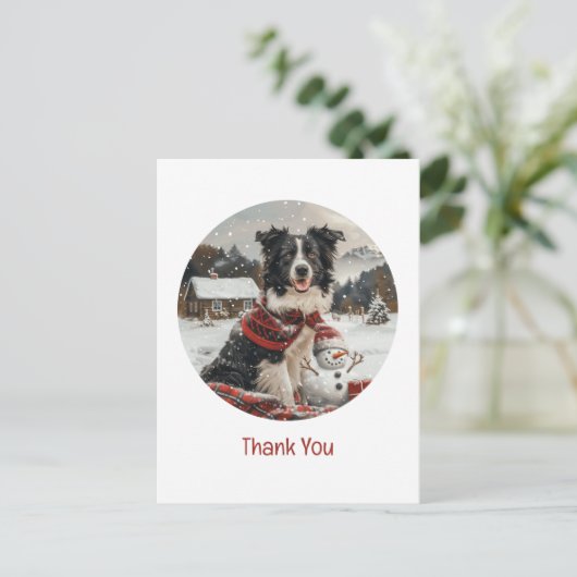 Danke Weihnachten Border Collie Dog Snowman Postkarte (Stehend Vorderseite)