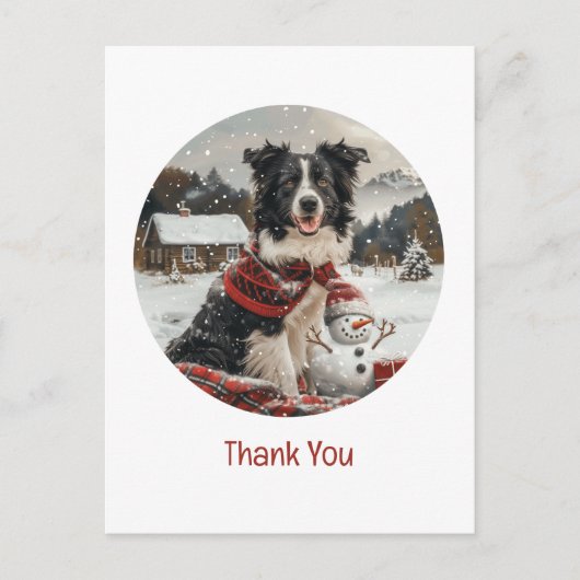 Danke Weihnachten Border Collie Dog Snowman Postkarte (Vorderseite)