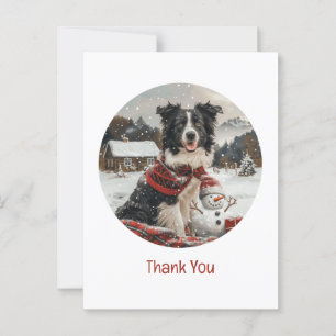 Danke Weihnachts Border Collie Hund Schneemann Postkarte