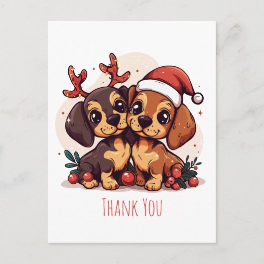 Danke Weihnachts-Dachshund-Hunde Postkarte (Vorderseite)