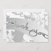 "Danke!" Weiße Flora und Grau Dankeskarte (Vorderseite)