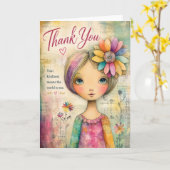 Danke Whimsical Floral Mädchen Farbe Karte (Gelbe Blume)