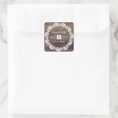 Danke. White Lace Barn Wood Wedding Quadratischer Aufkleber (Tasche)