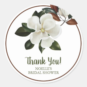 Danke! White Magnolia Blume Brautparty Runder Aufkleber