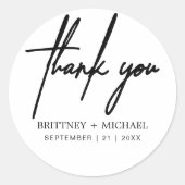 Danke, White Minimalistisch Wedding Runder Aufkleber (Vorderseite)