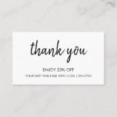 Danke White | Moderne Minimalistische Handschrift Rabattkarte (Vorderseite)
