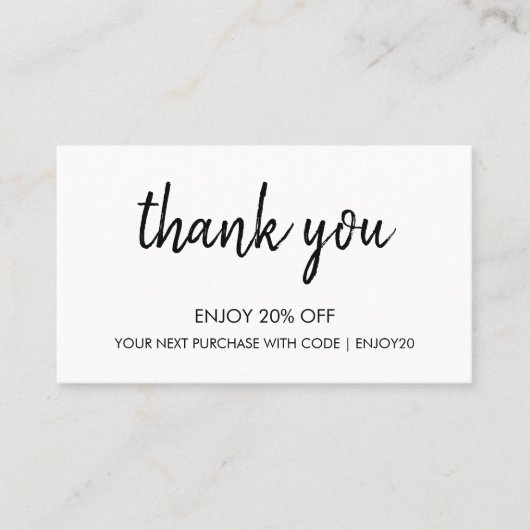 Danke White | Moderne Minimalistische Handschrift Rabattkarte (Vorderseite)