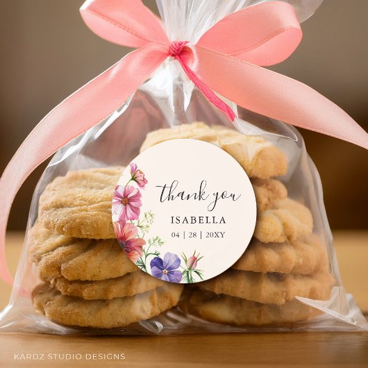 Danke Wildblume Watercolor Brautparty Runder Aufkleber