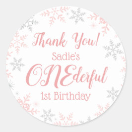 Danke Winter ONEderland Pink Silver Snowflakes Runder Aufkleber