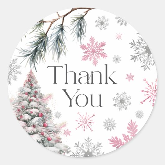 Danke Winter Wonderland Pink Runder Aufkleber (Vorderseite)