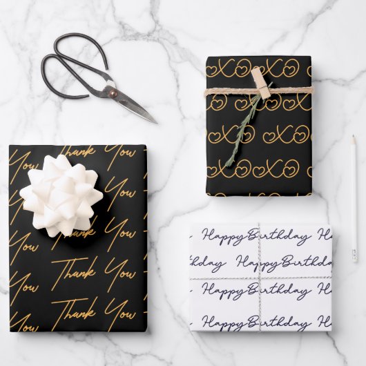 Danke | Xoxo | Geburtstags-Textmuster Geschenkpapier Set (Vorderseite)
