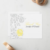 Danke, Yellow und Grau Damask Mitteilungskarte (Vorderseite/Rückseite Beispiel)