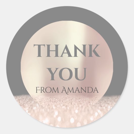 Danke, YOu Name White Rose Blush Gray Glitzer Runder Aufkleber (Vorderseite)