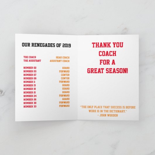 Danke zu kardieren für Basketball-Trainer (Innenseite)