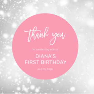 Danke zum 1. Geburtstag Pink Girl Runder Aufkleber