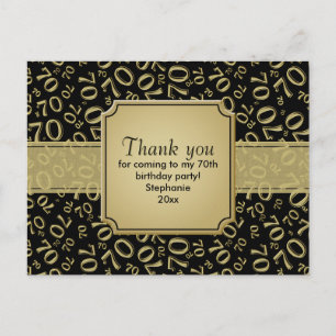 Danke zum 70. Geburtstag Zahlenmuster Gold/Schwarz Postkarte