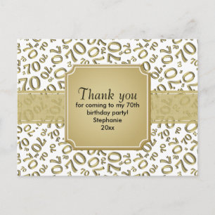 Danke zum 70. Geburtstag Zahlenmuster Gold/Weiß Postkarte