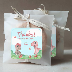 Danke zum Geburtstag eines Mädchens mit Dinosaurie Quadratischer Aufkleber