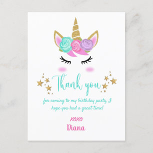 Danke zum Geburtstag eines Mädchens mit Einhorn-Mo Postkarte