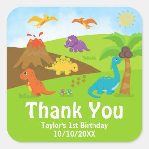 Danke zum Geburtstagsfest der Jungen-Dinosaurier Q Quadratischer Aufkleber