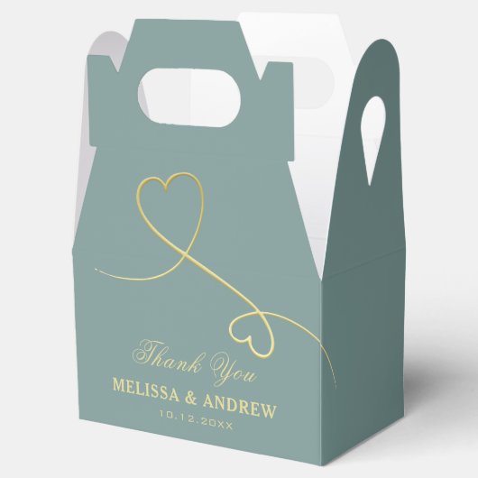 Danke | Zwei goldene Herzen Smaragdgrüne Hochzeit Geschenkschachtel (Geöffnet)