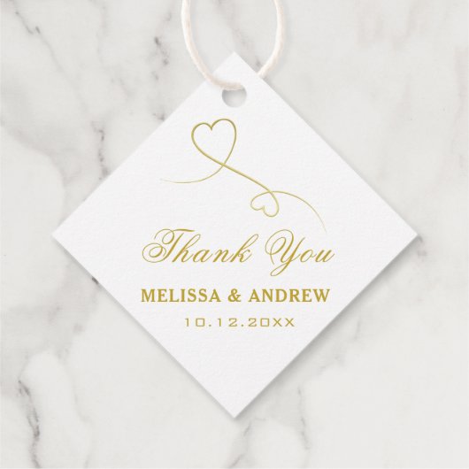 Danke | Zwei Goldherzen | Elegante Hochzeit Geschenkanhänger (Rückseite)