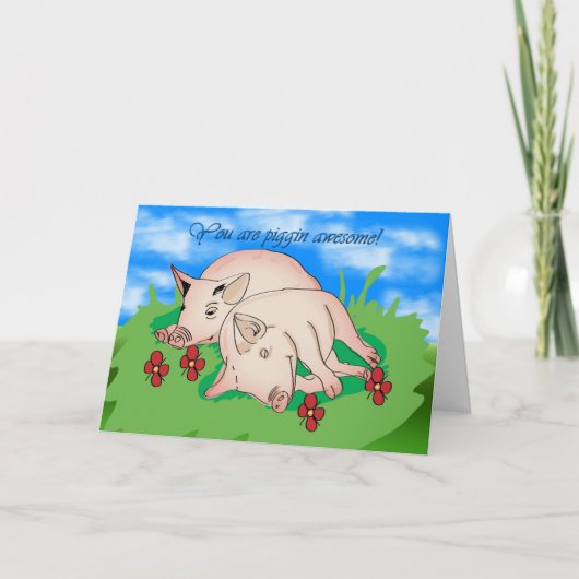 Danke, zwei Schweine, die wach sind Dankeskarte (Vorderseite)