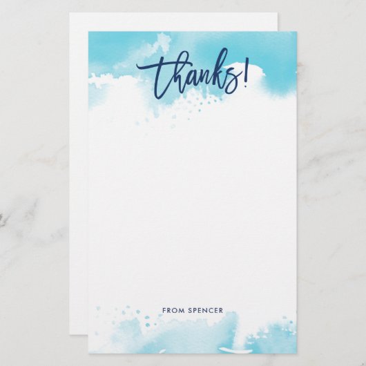 DANKEN ANMERKUNG moderne handbuchstabierte blaue A Briefpapier (Vorne/Hinten)