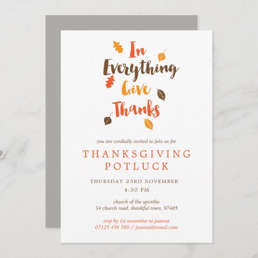 Danken Blätter Erntedank Potluck Einladung (Vorne/Hinten)